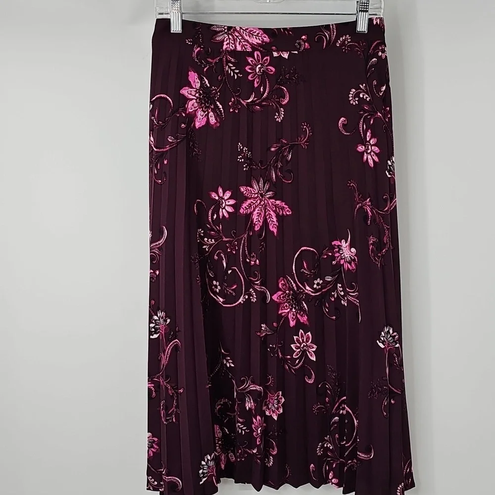 Chico's Pleated Purple Paisley Floral Cottagecore Soft Flowy Midi Skirt Sz:14 - Picture 10 of 12